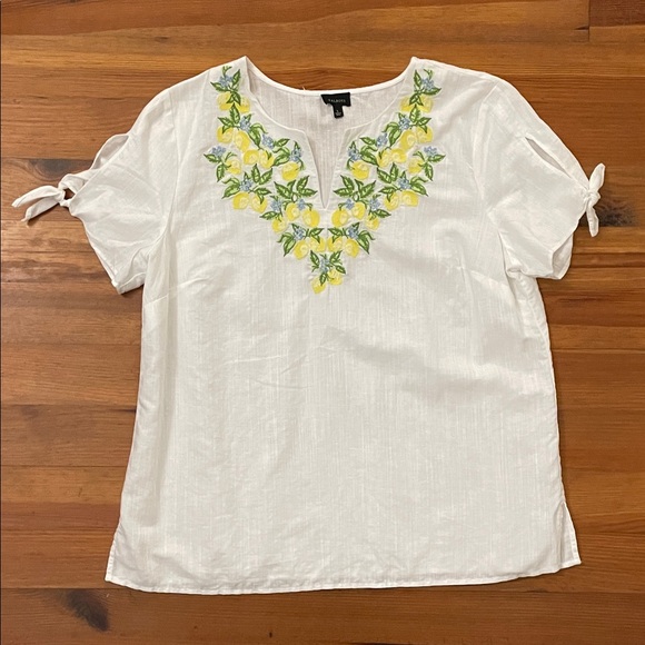 Talbots White Linen Cotton Embroidered Blouse Top Womens Size Large - Picture 3 of 12